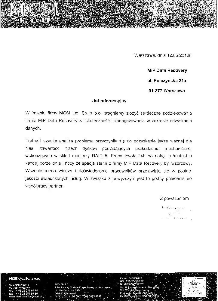 Referencja dla Recovery.pl od MCSI Group