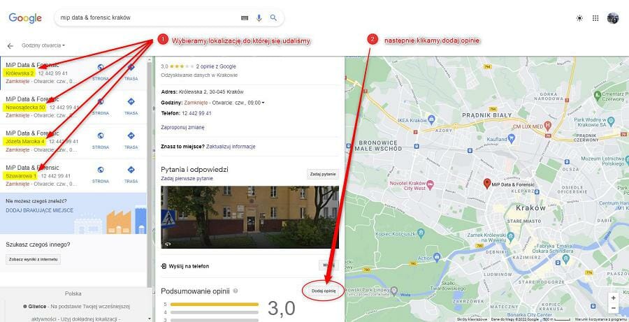 oddziały MiP w Krakowie na mapie google